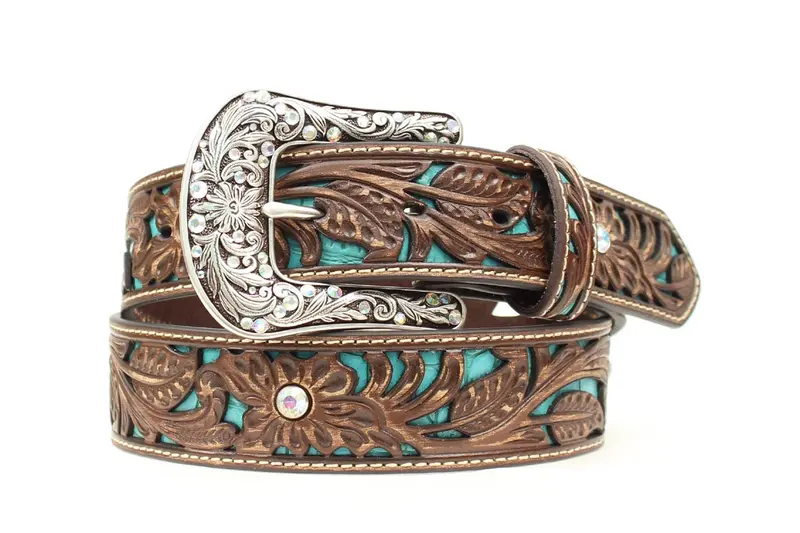 Ariat Women's Leather Tooled And Rhinestone Belt 1