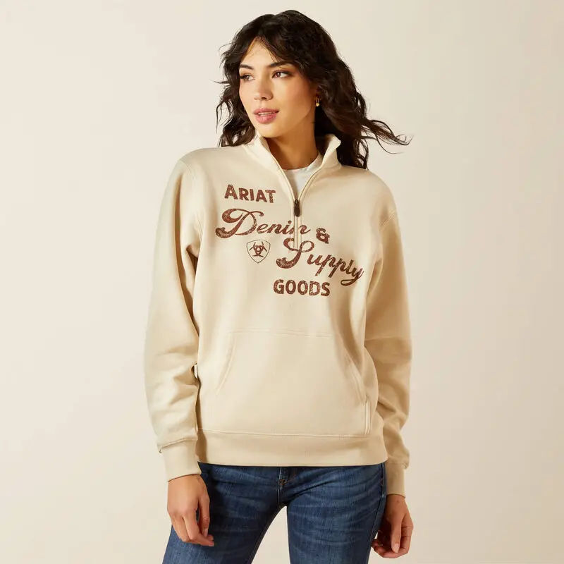 Ariat Women's Oyster Grey Denim And Supply 1/2 Zip Sweatshirt 1