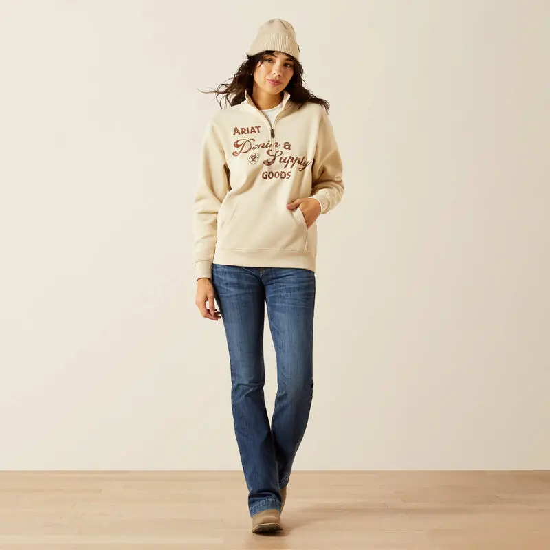 Ariat Women's Oyster Grey Denim And Supply 1/2 Zip Sweatshirt 3