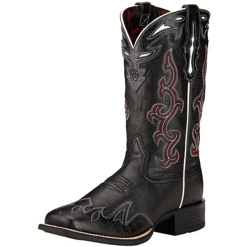 Ariat Women's Sidekick Western Boot-Black Deertan/Black Empire Alligator 1