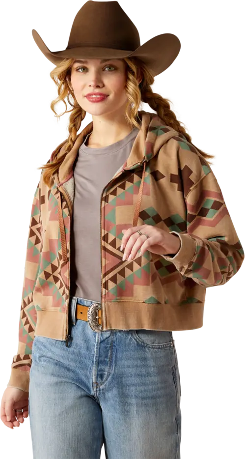 Ariat Women's Spark Geo Print Sunset Crop Hoodie 1