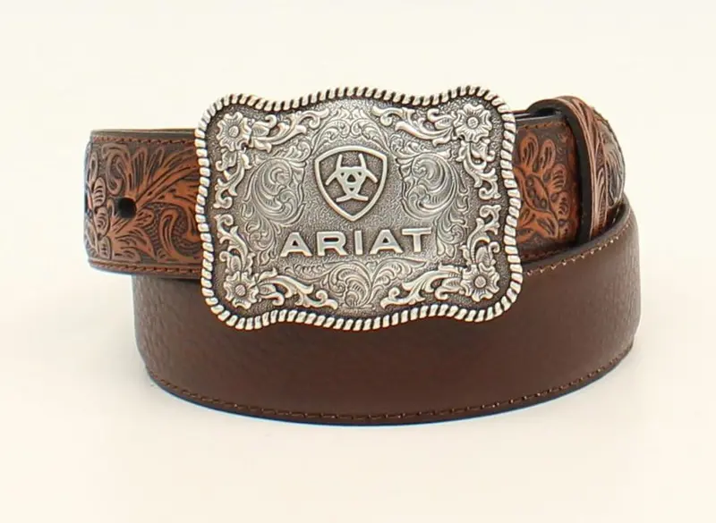 Ariat Youth Rustic Brown Floral Tabs Belt 1