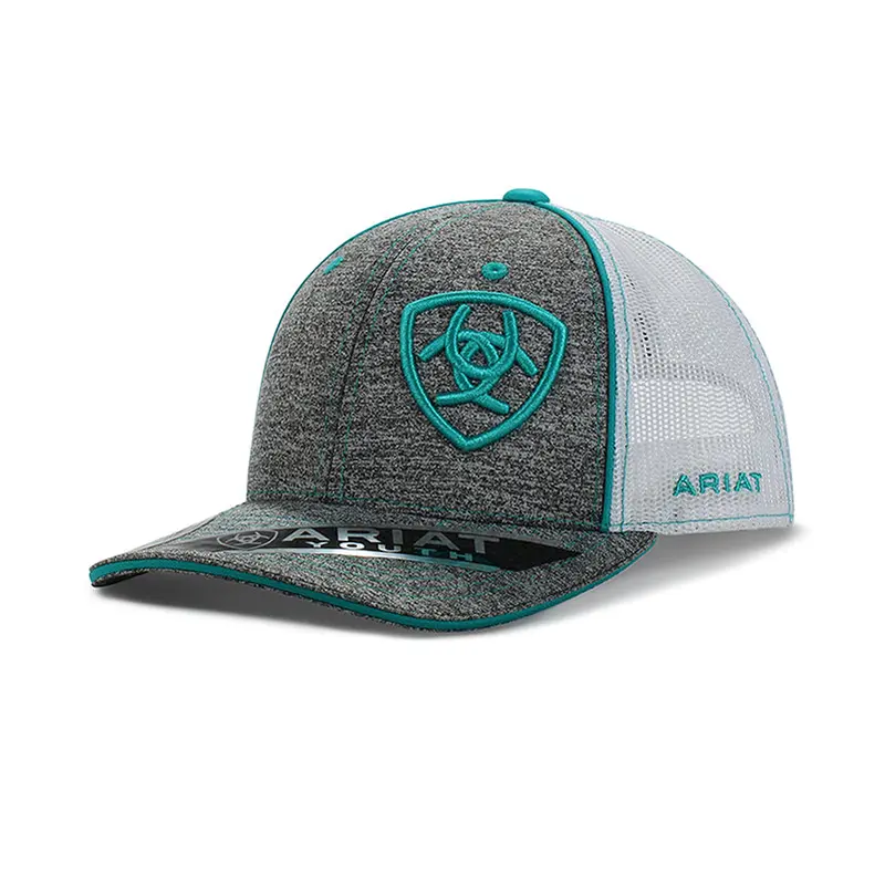 Ariat Youth Turquoise And Heather Grey Off Set Shield Logo Hat 1