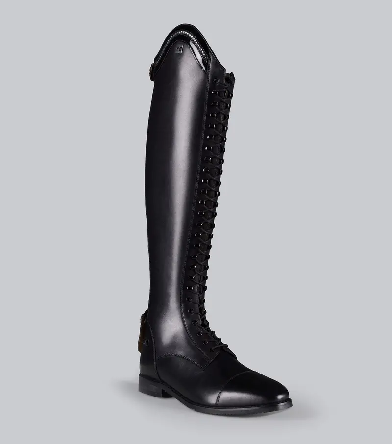 Astra Womens Lace Front Tall Leather Riding Boots Black 1