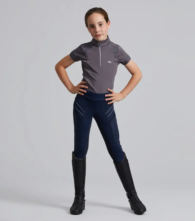 Astrid Girls Full Seat Gel Pull On Riding Tights Navy 1