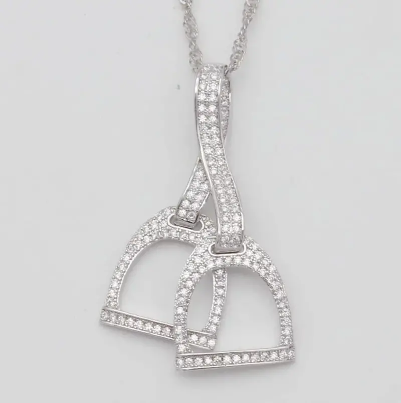 Awst Double Stirrup With Clear Stones Rhodium Necklace 1