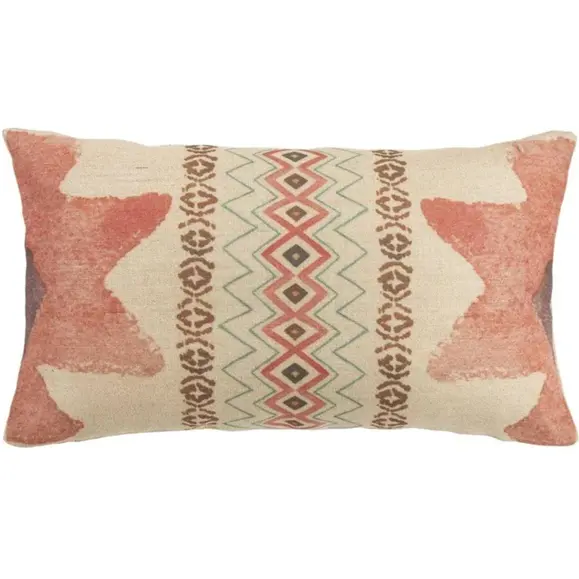 Aztec Burlap Pink Star Lumbar Pillow 1