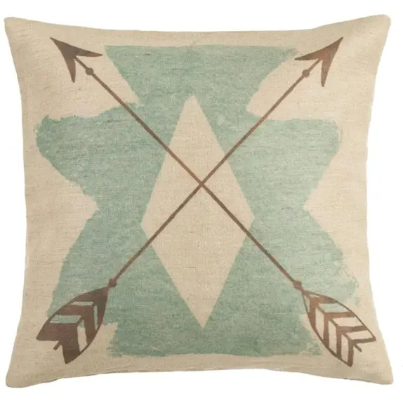 Aztec Burlap Turquoise Throw Pillow 1