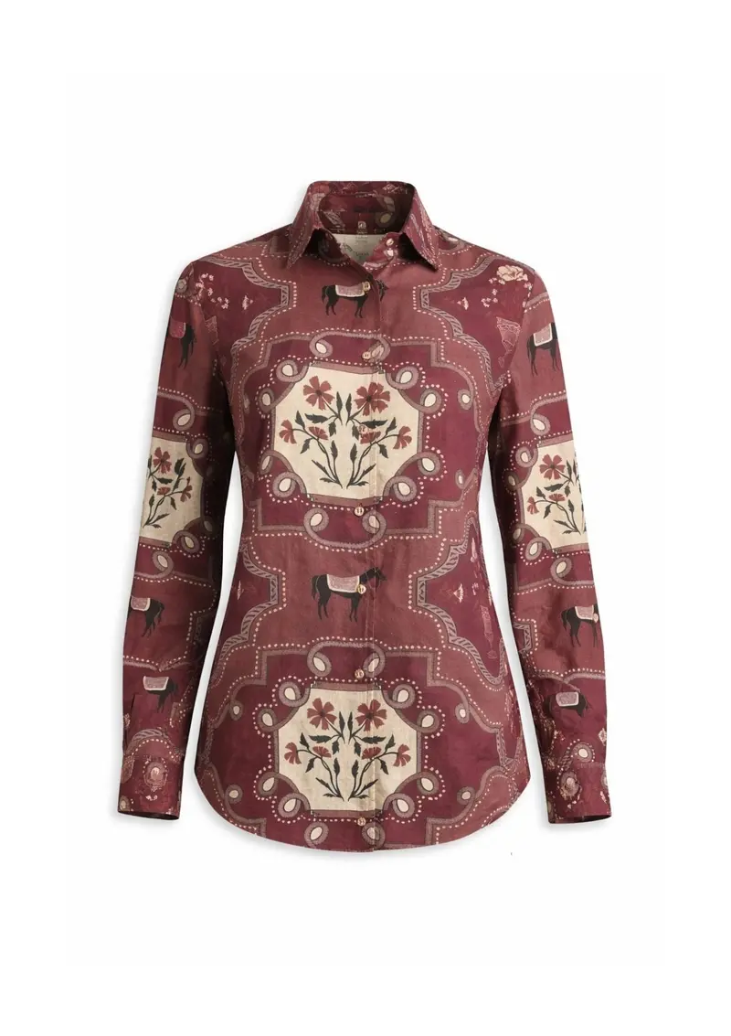Basic Linen Shirt | Veranda Print  | Burgundy 1