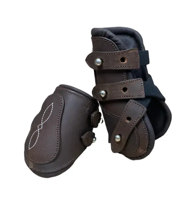 Belle & Bow Open Front Leather Boots Brown 1