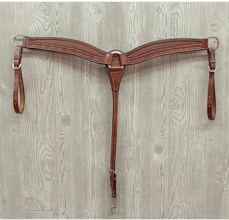 Billy Cook Barbwire And Basket Tooled Roper Breast Collar 1