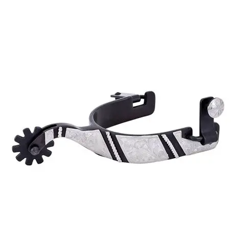 Black Satin Stainless Steel Engraved Rope Trim Spurs 1