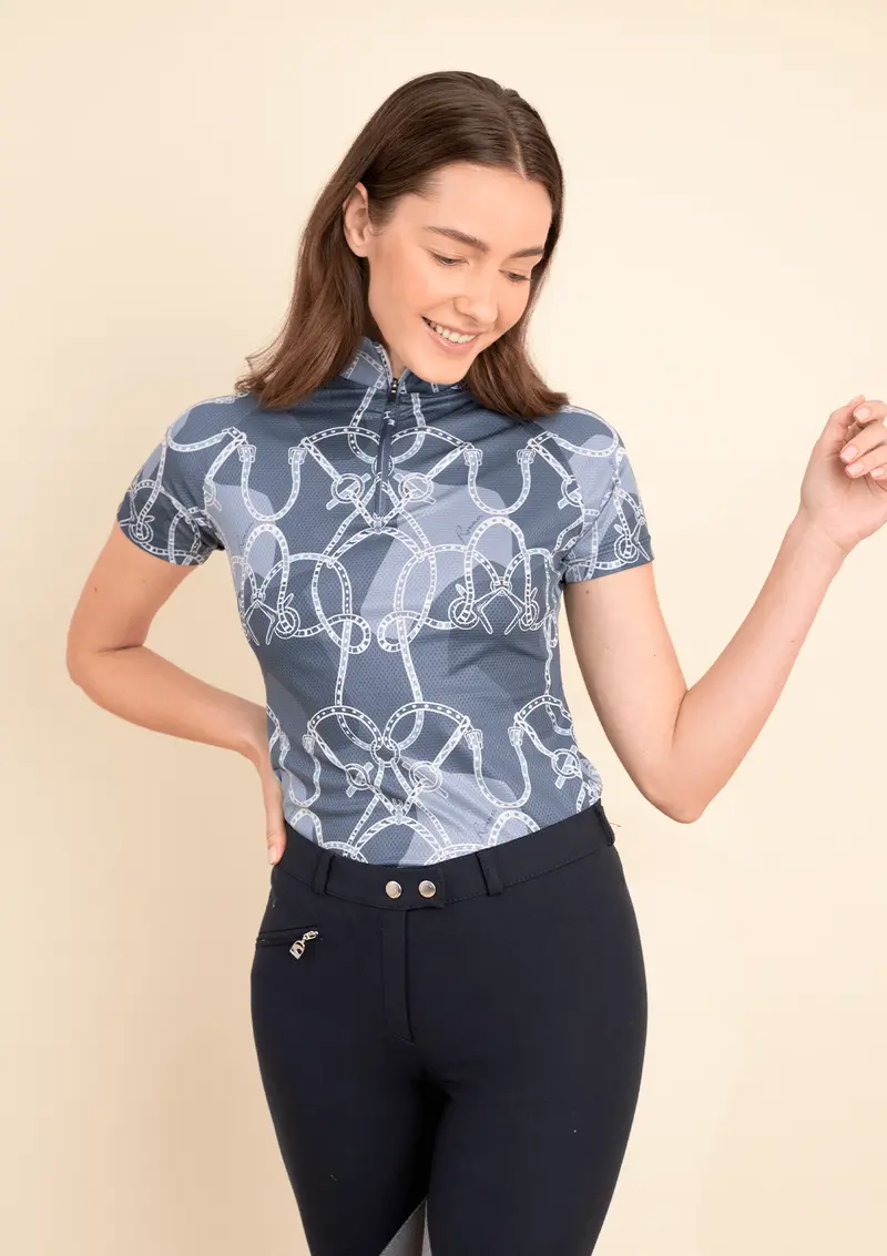 Bliss Quarter Zip Saddlery Print | Short Sleeve | Navy 1