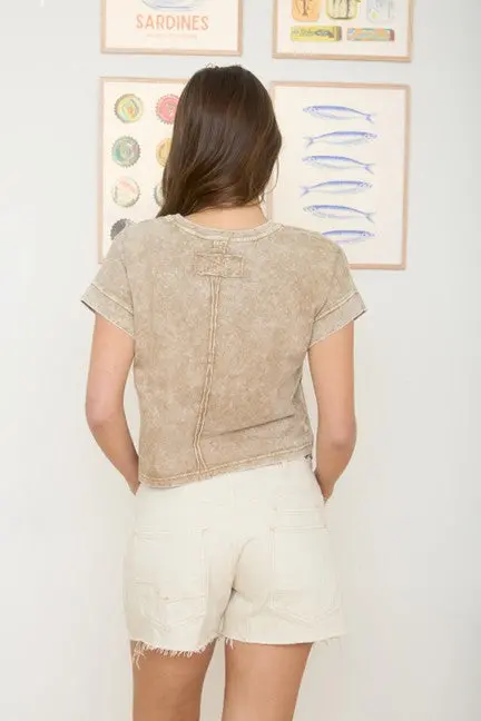 Blu Pepper Women's Brown Washed Boxy Knit Short Sleeve Top 2