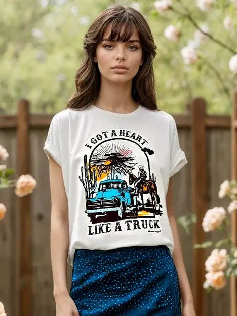 Bohemian Cowgirl Women's Cream Heart Like A Truck Tee 2