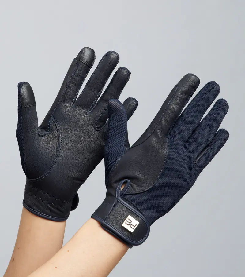 Bordoni Leather Mesh Riding Gloves Navy 1
