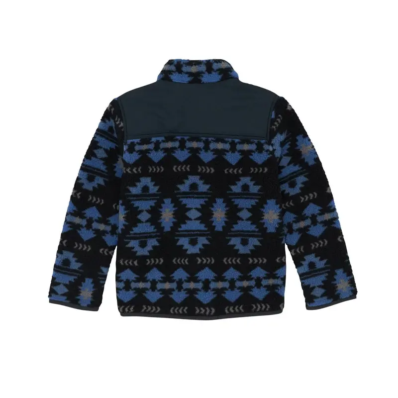 Boys Blue Print Wrangler Sherpa 1/4 Snap Pullover 2