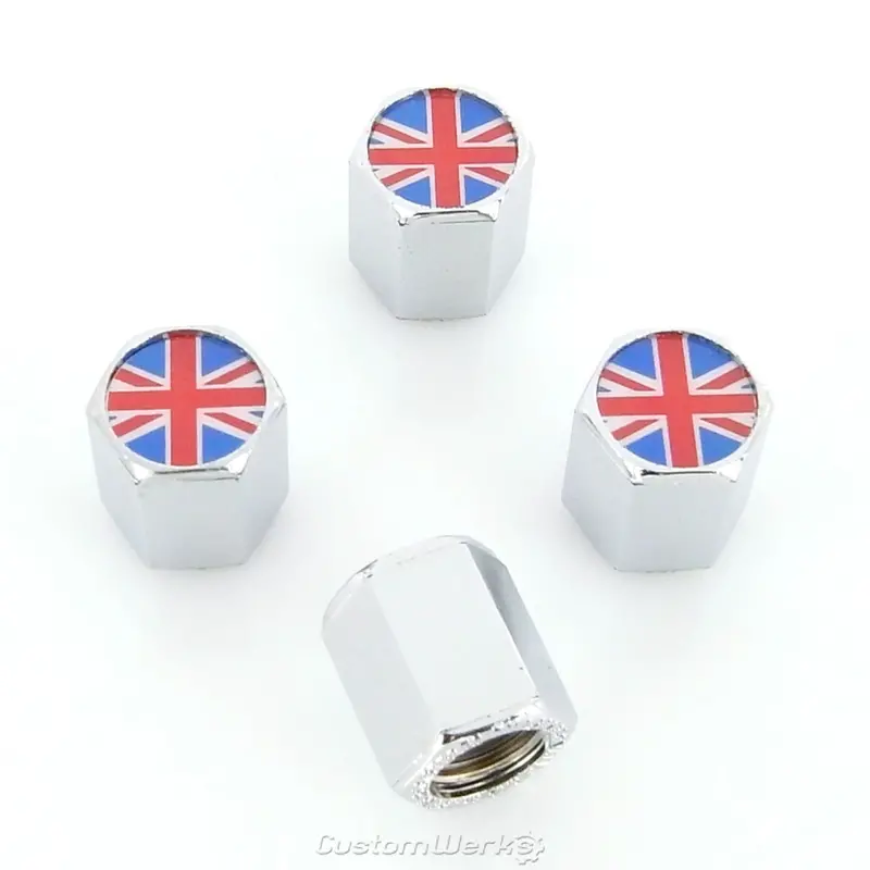 British Flag Tire Stem Valve Caps (Chrome) 1