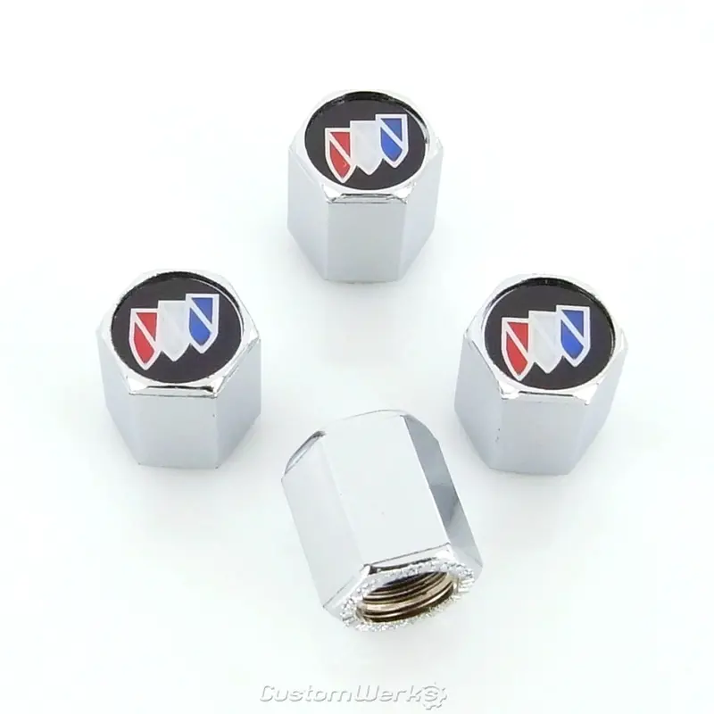 Buick Logo Tire Stem Valve Caps (Chrome On Black) 1