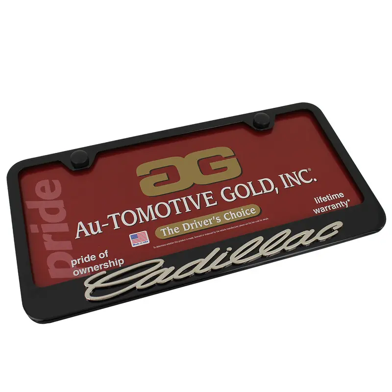 Cadillac 3D Premier License Plate Frame (Chrome On Black) 1