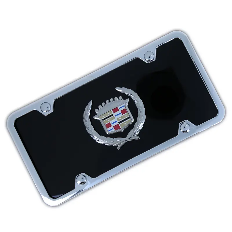 Cadillac Classic Chrome Logo License Plate With Frame (Black) 1
