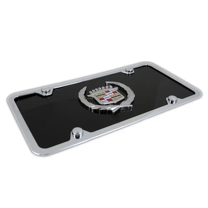 Cadillac Classic Chrome Logo License Plate With Frame (Black) 2