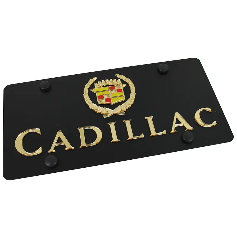 Cadillac Classic Dual Logo License Plate (Gold On Black) 1