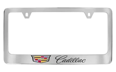 Cadillac Crest Logo With Script License Plate Frame (Chrome) 1