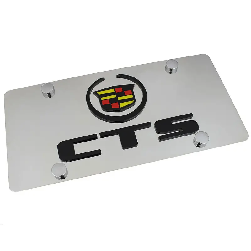 Cadillac Dual Logo Cts License Plate (Black On Chrome) 1