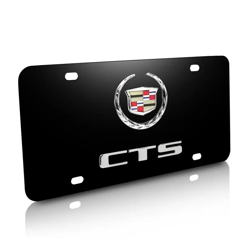 Cadillac Dual Logo Cts License Plate (Chrome On Black) 1