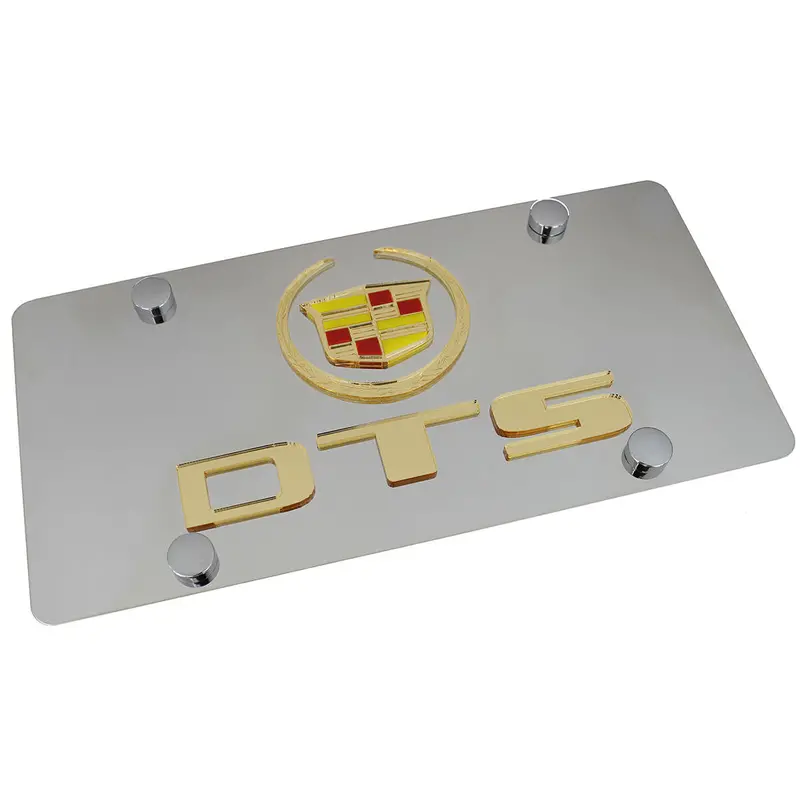 Cadillac Dual Logo Dts License Plate (Gold On Chrome) 1
