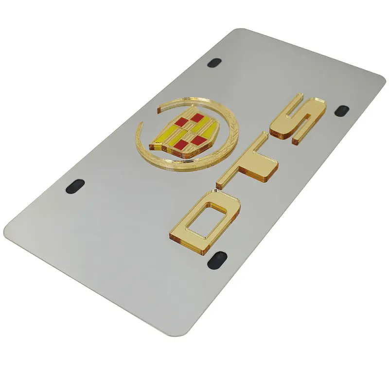Cadillac Dual Logo Dts License Plate (Gold On Chrome) 2
