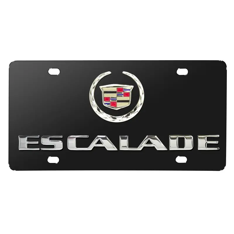 Cadillac Dual Logo Escalade License Plate (Chrome On Black) 1