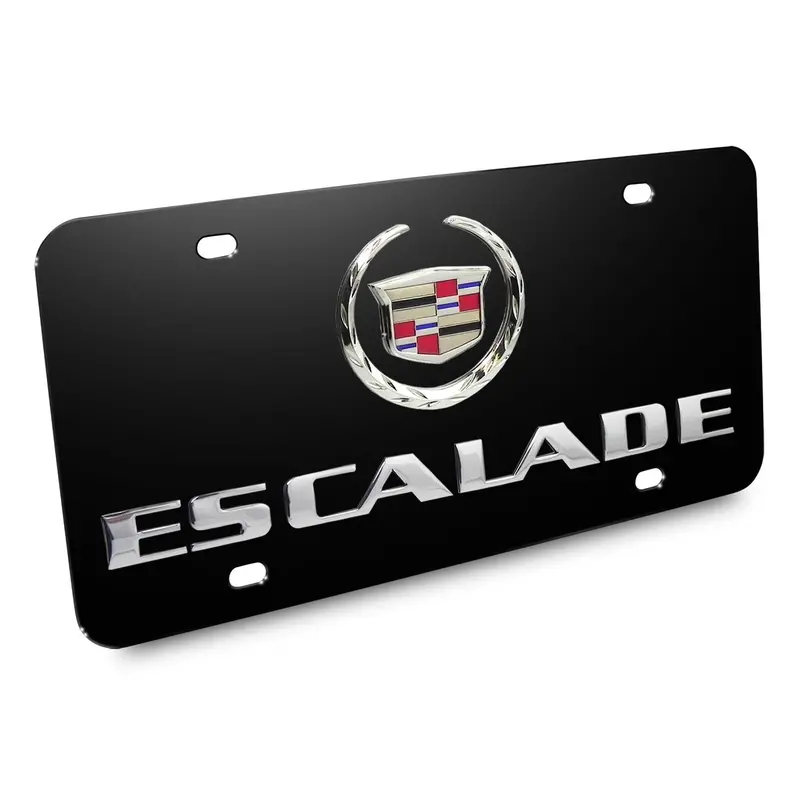 Cadillac Dual Logo Escalade License Plate (Chrome On Black) 2