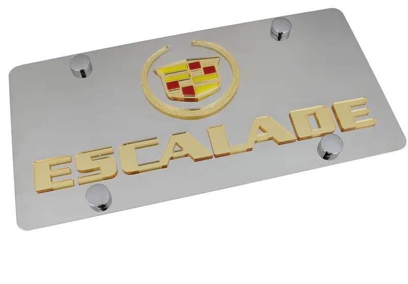 Cadillac Dual Logo Escalade License Plate (Gold On Chrome) 1