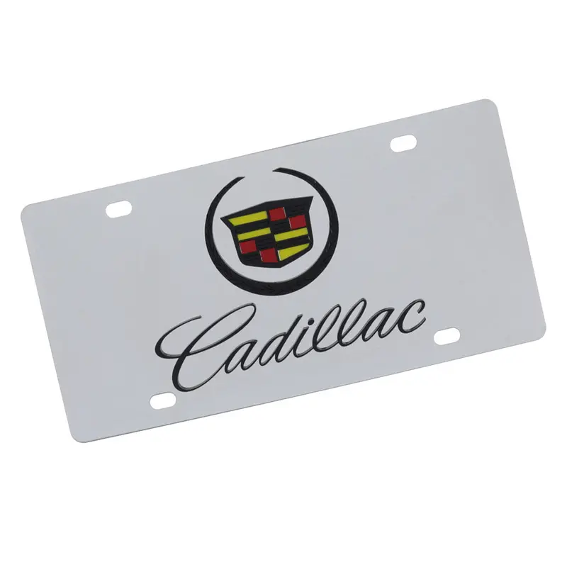 Cadillac Dual Logo License Plate (Black On Chrome) 1
