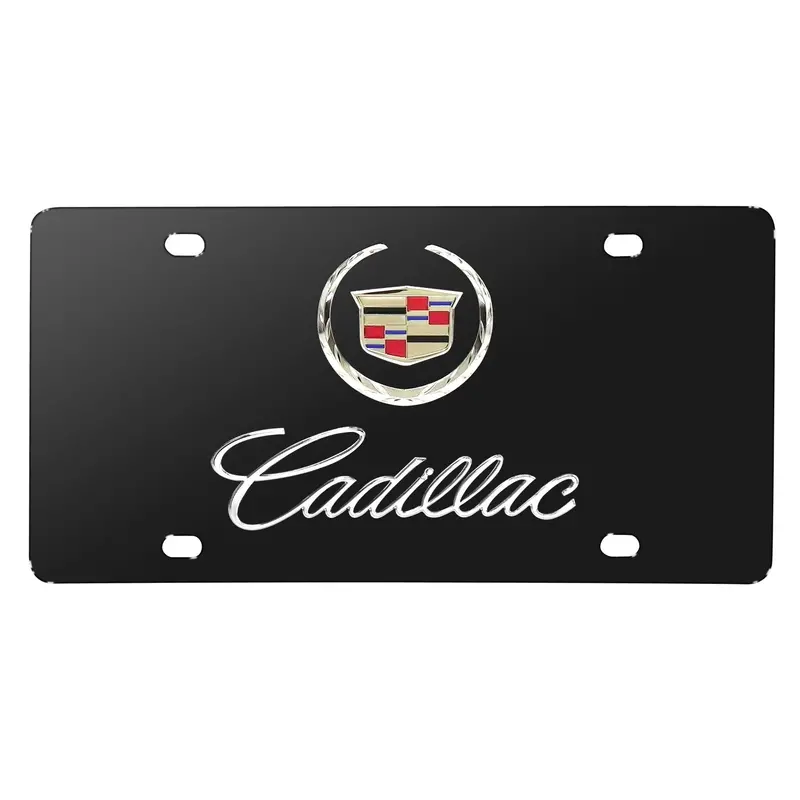 Cadillac Dual Logo License Plate (Chrome On Black) 1