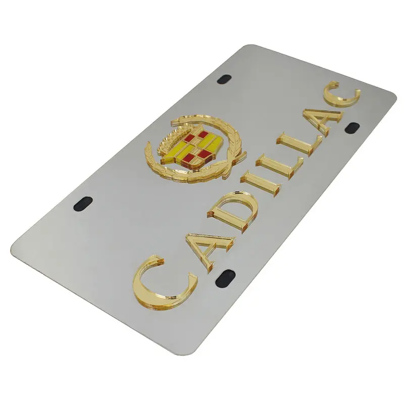 Cadillac Dual Logo License Plate (Gold On Chrome) 1