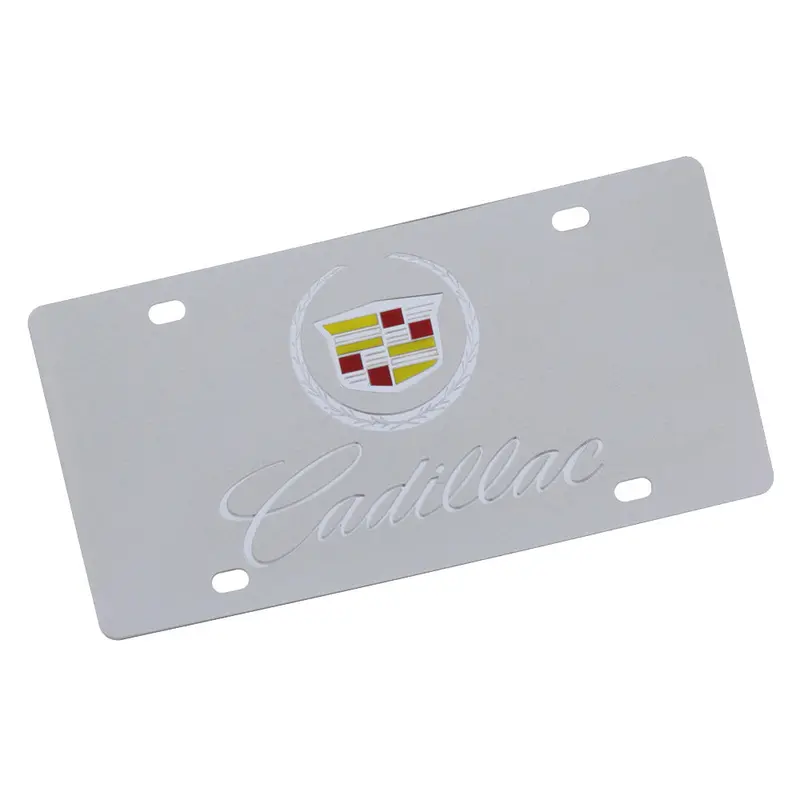 Cadillac Dual Logo License Plate (Silver On Chrome) 1