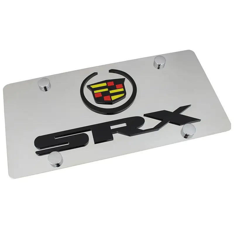 Cadillac Dual Logo Srx License Plate (Black On Chrome) 1
