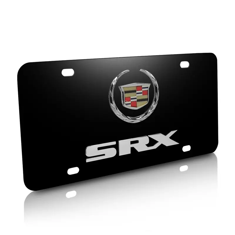 Cadillac Dual Logo Srx License Plate (Chrome On Black) 1