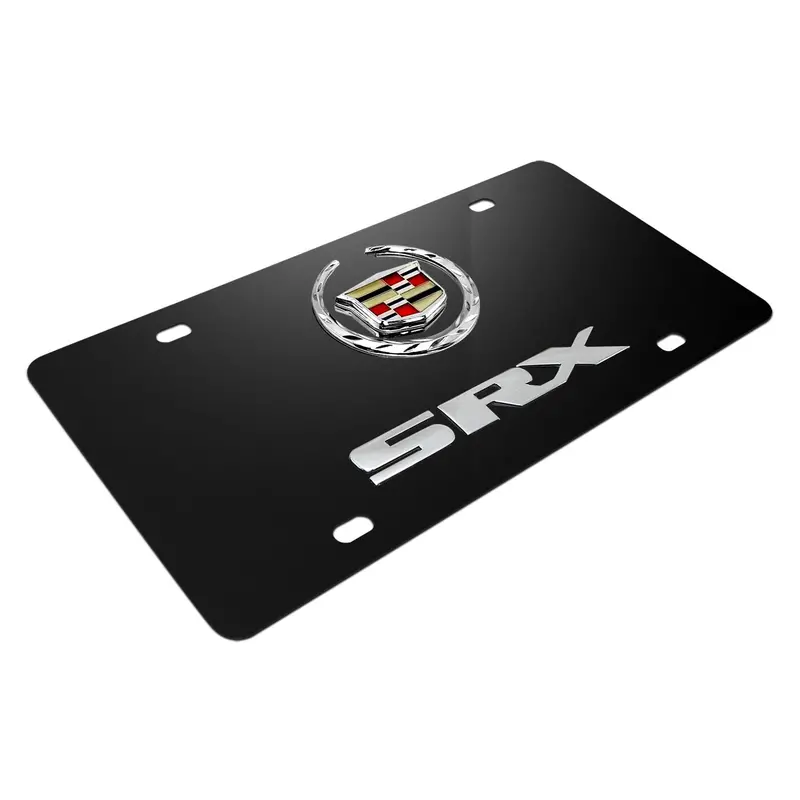 Cadillac Dual Logo Srx License Plate (Chrome On Black) 2