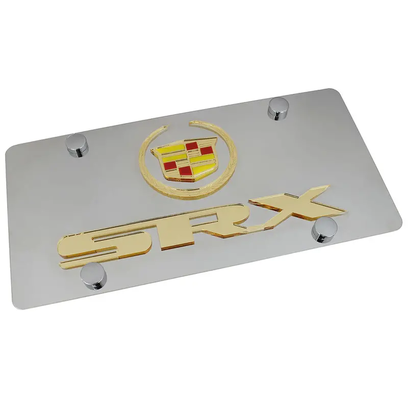 Cadillac Dual Logo Srx License Plate (Gold On Chrome) 1