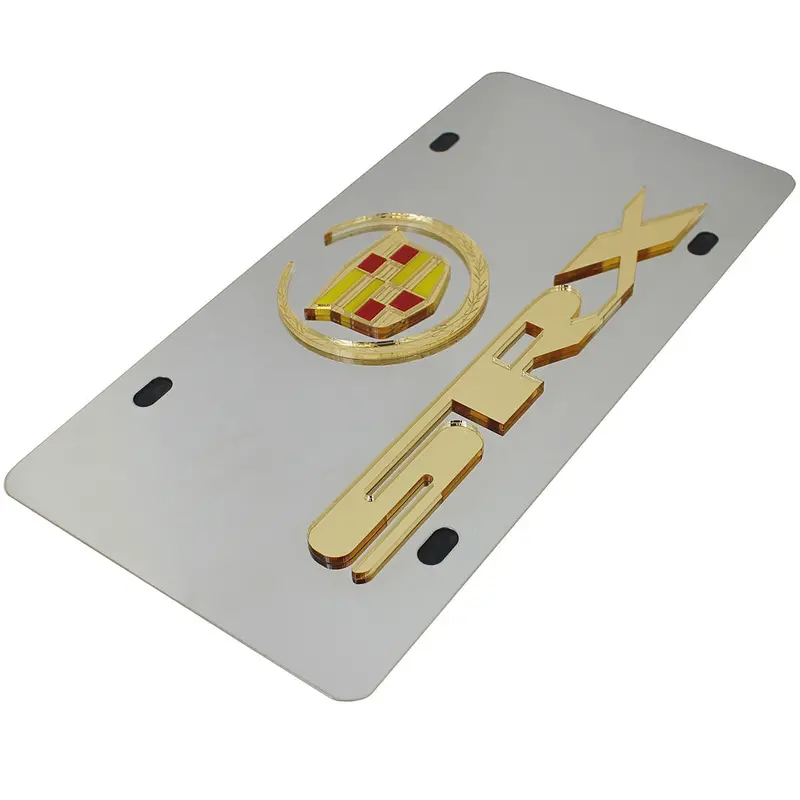 Cadillac Dual Logo Srx License Plate (Gold On Chrome) 2