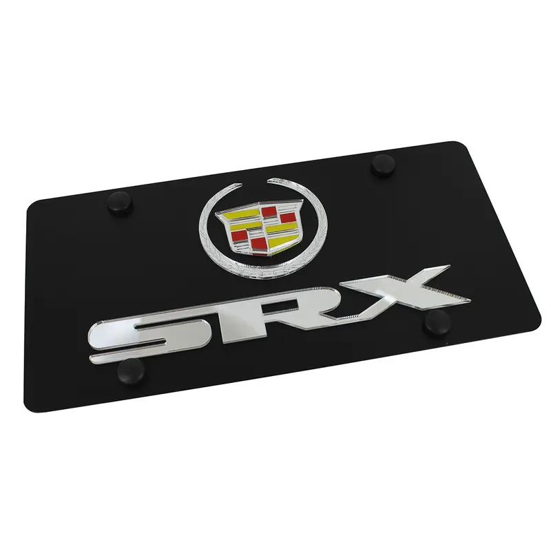 Cadillac Dual Logo Srx License Plate (Silver On Black) 1