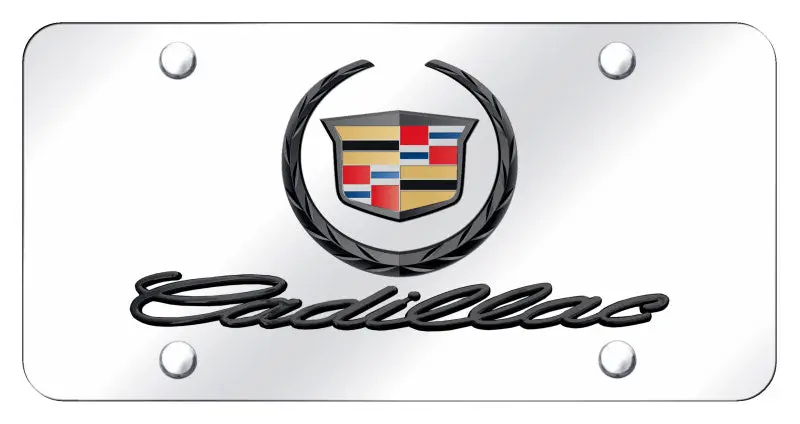 Cadillac Dual New Logo License Plate (Black On Chrome) 1
