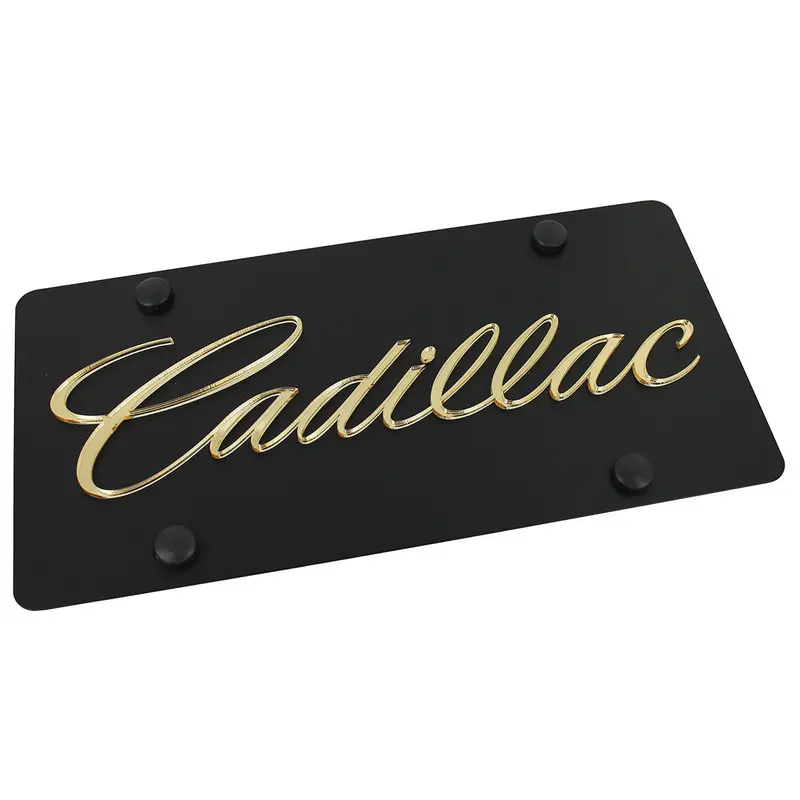 Cadillac Script License Plate (Gold On Black) 1