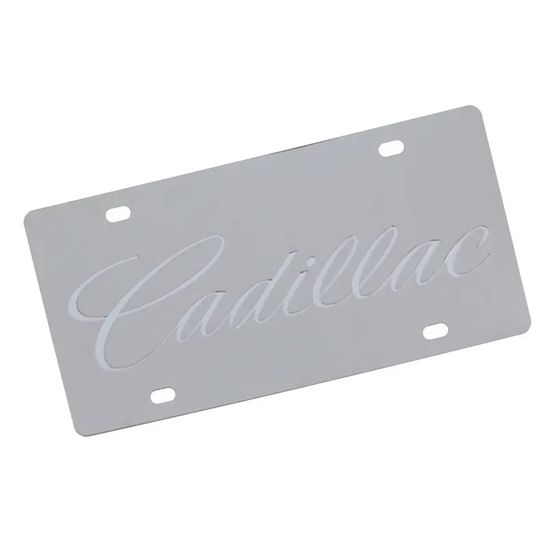 Cadillac Script License Plate (Silver On Chrome) 1