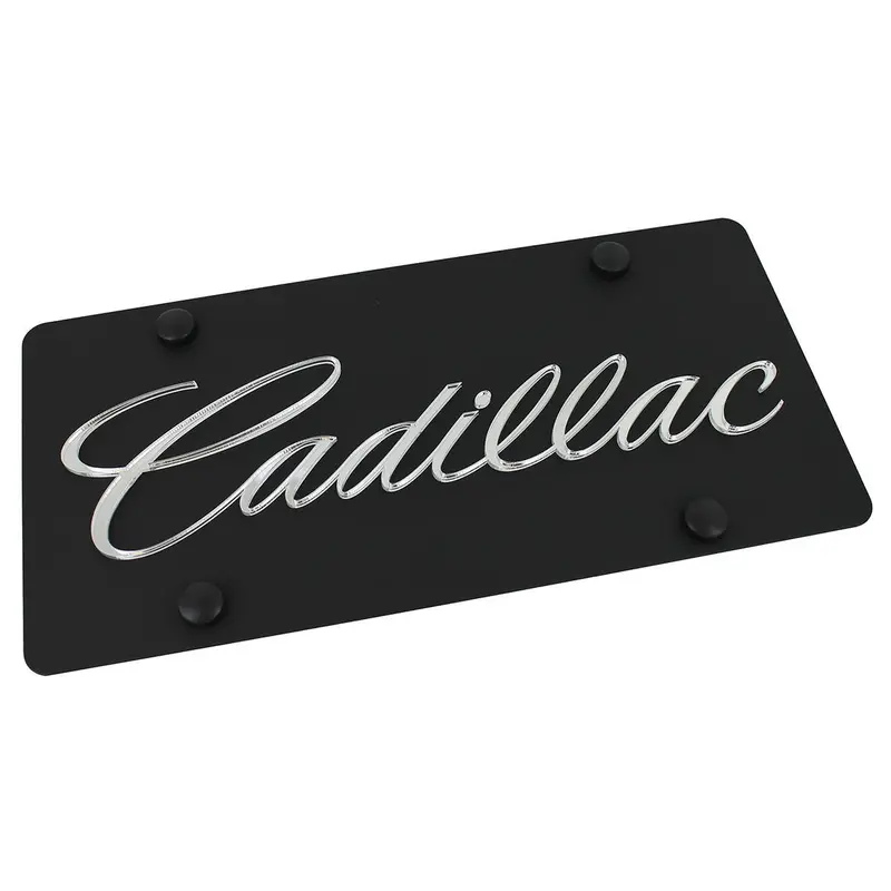 Cadillac Silver Script Name License Plate (Black) 1