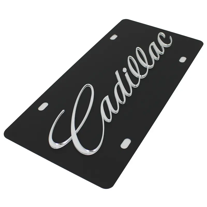 Cadillac Silver Script Name License Plate (Black) 2
